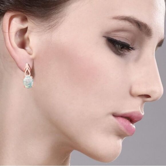 18K Rose Gold 925 with 1.20 Cttw White Opal Oval Post Back Drop Earrings - Picture 3 of 4